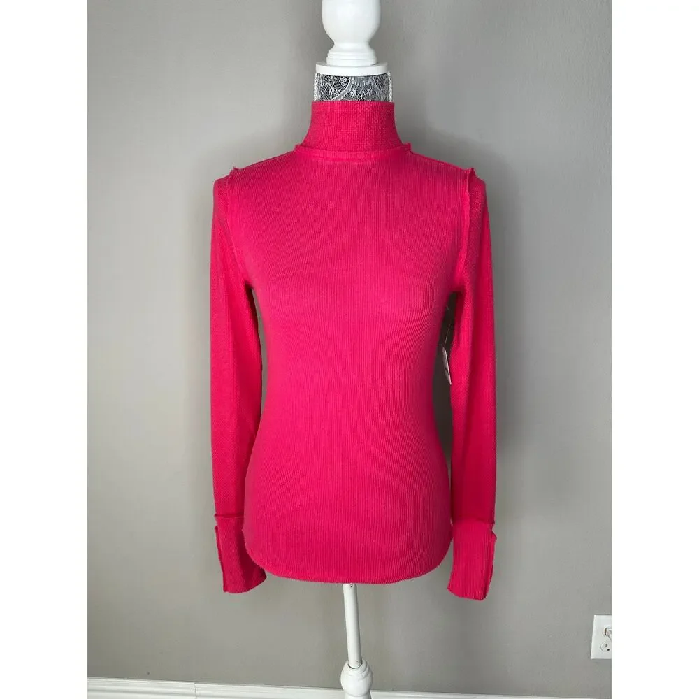 FREE PEOPLE Rivet Studded Cuff Mock Neck Thermal Long Sleeve Shirt Top XS